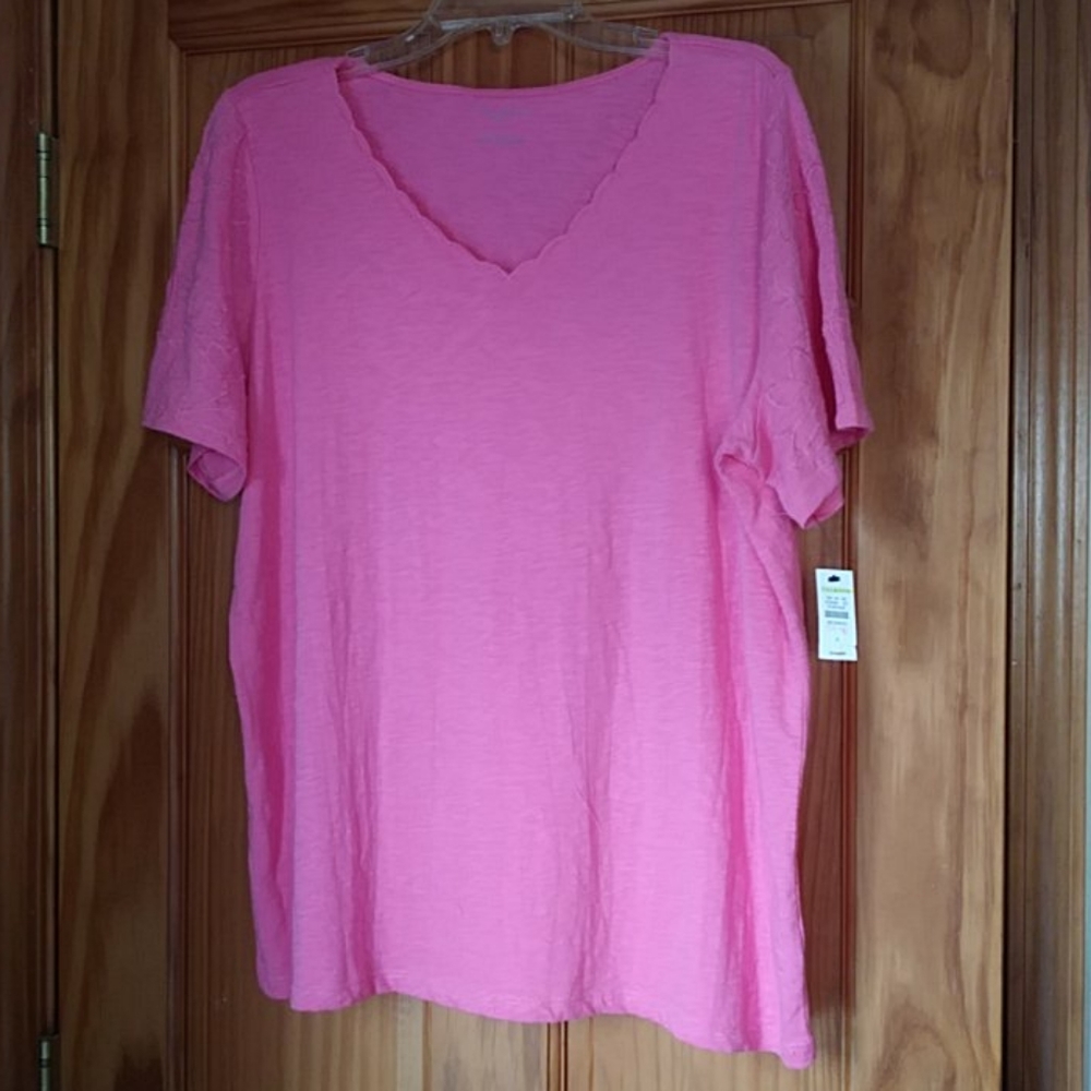 Talbots Pink Embroidered Short Sleeve Scalloped. X